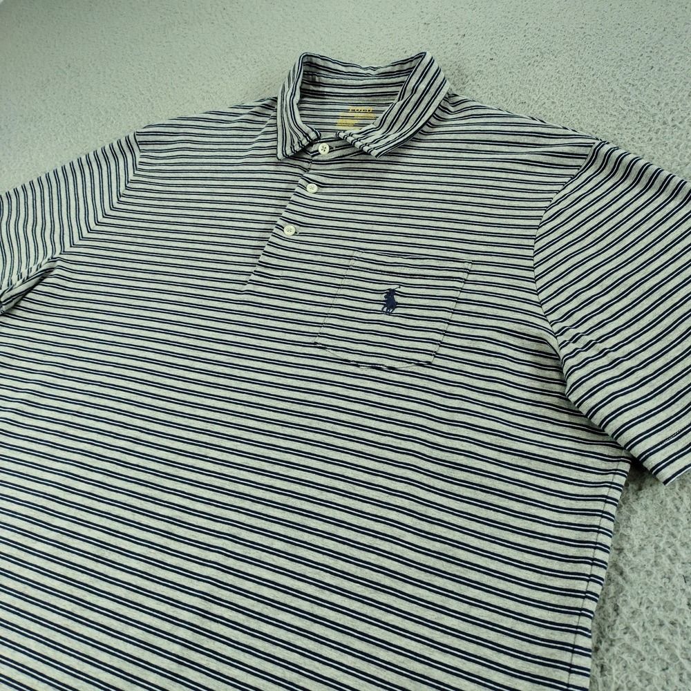 Polo Ralph Lauren Performance Polo Shirt Mens XL Gray Stripe Pocket Stretch